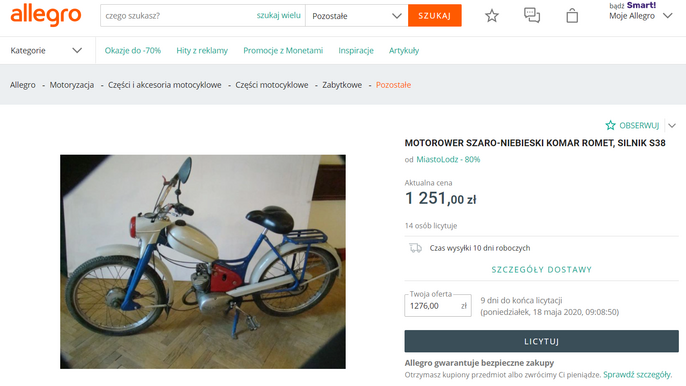 Na zdjęciu: wystawiony na licytację motorower Komar. Na zdjęciu: wystawiony na licytację motorower Komar.